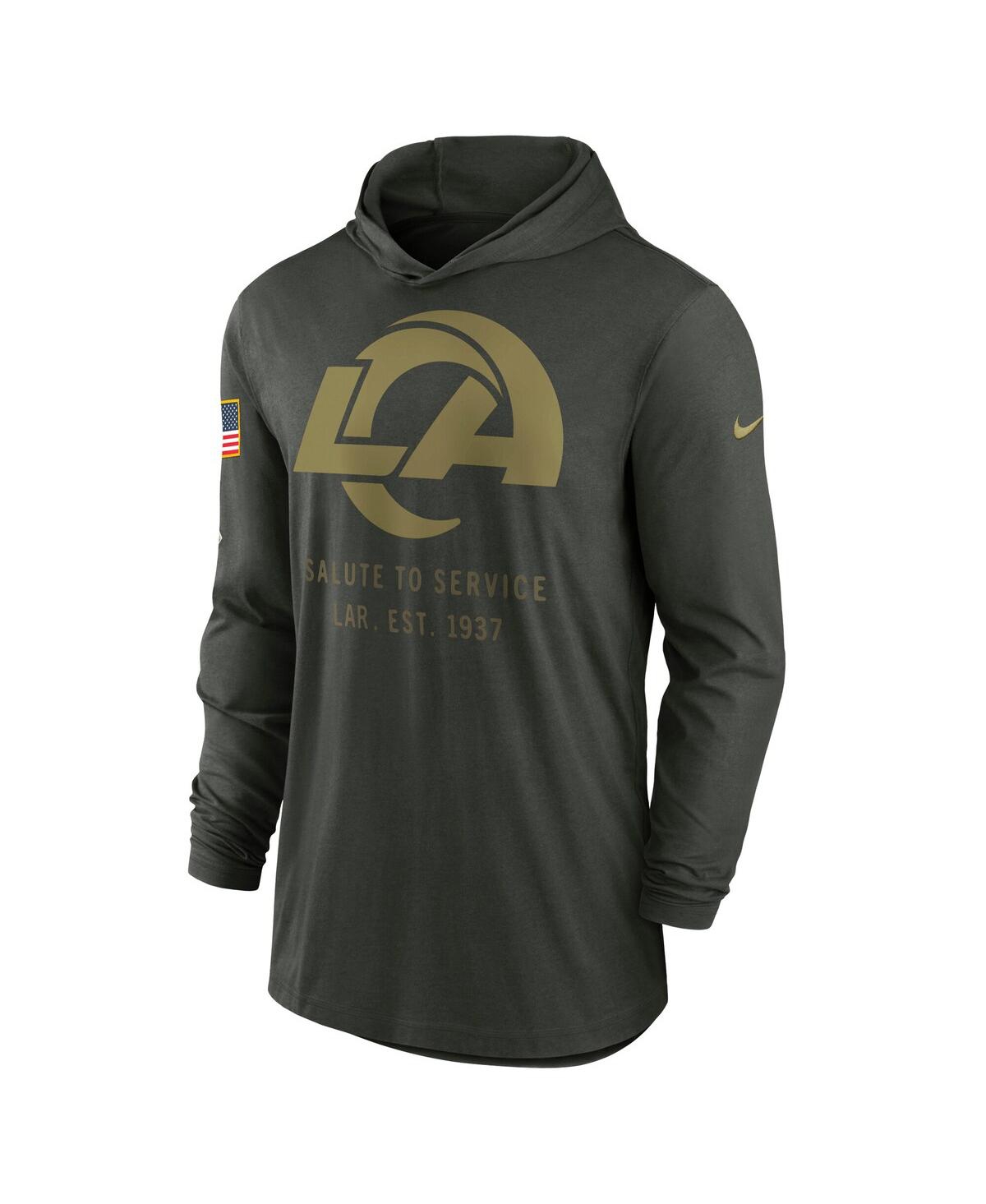 Nike Men's Forest Green Los Angeles Rams 2025 Salute to Service Sideline Dri-fit Lightweight Hooded Pullover Sweatshirt