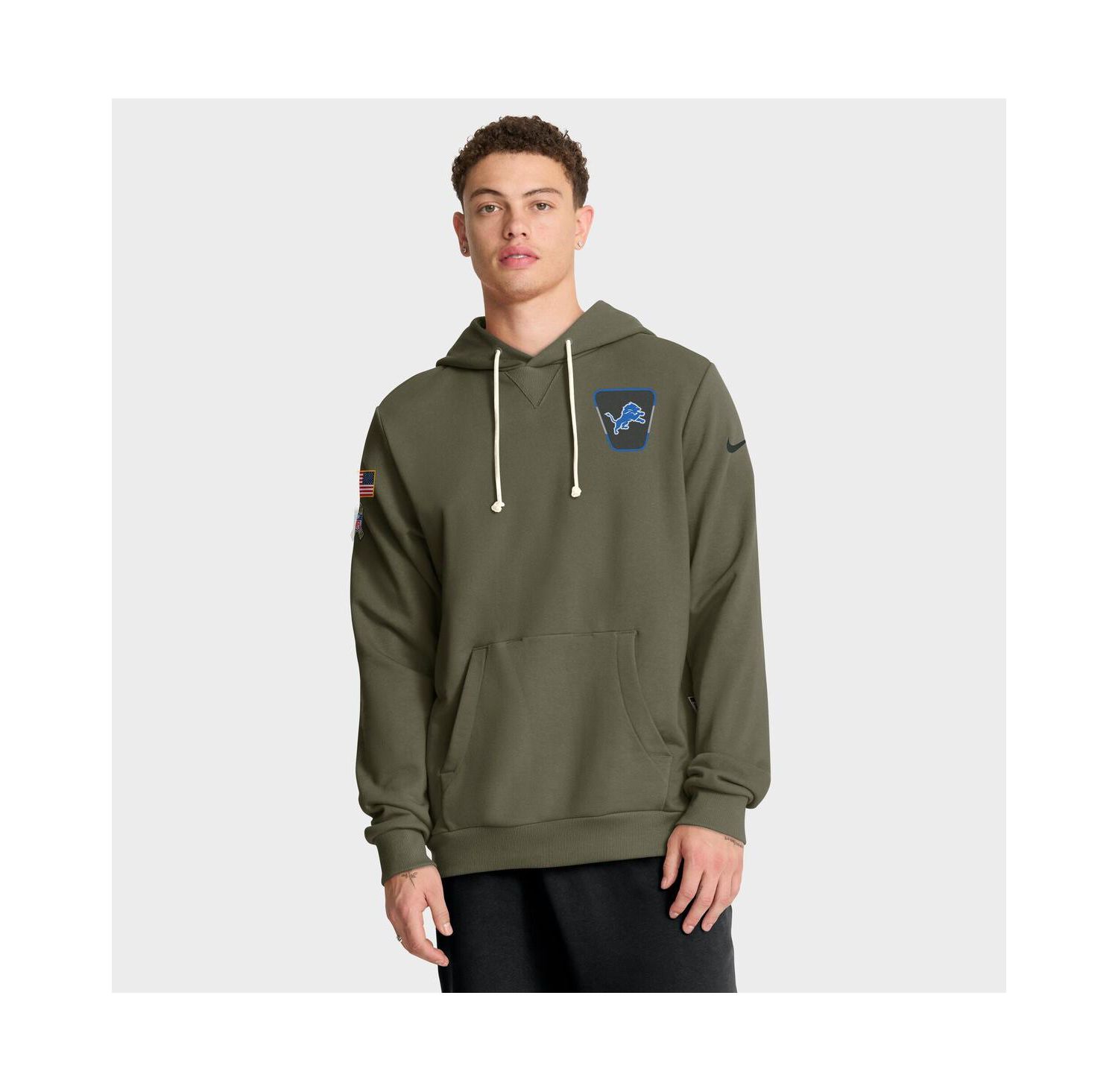 Men's Olive Detroit Lions 2025 Salute to Service Sideline Standard Issue Dri-FIT Hoodie