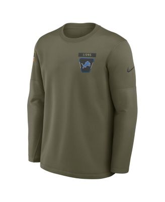 Men's Olive Detroit Lions 2025 Salute to Service Coaches Therma-Fit Long Sleeve T-Shirt