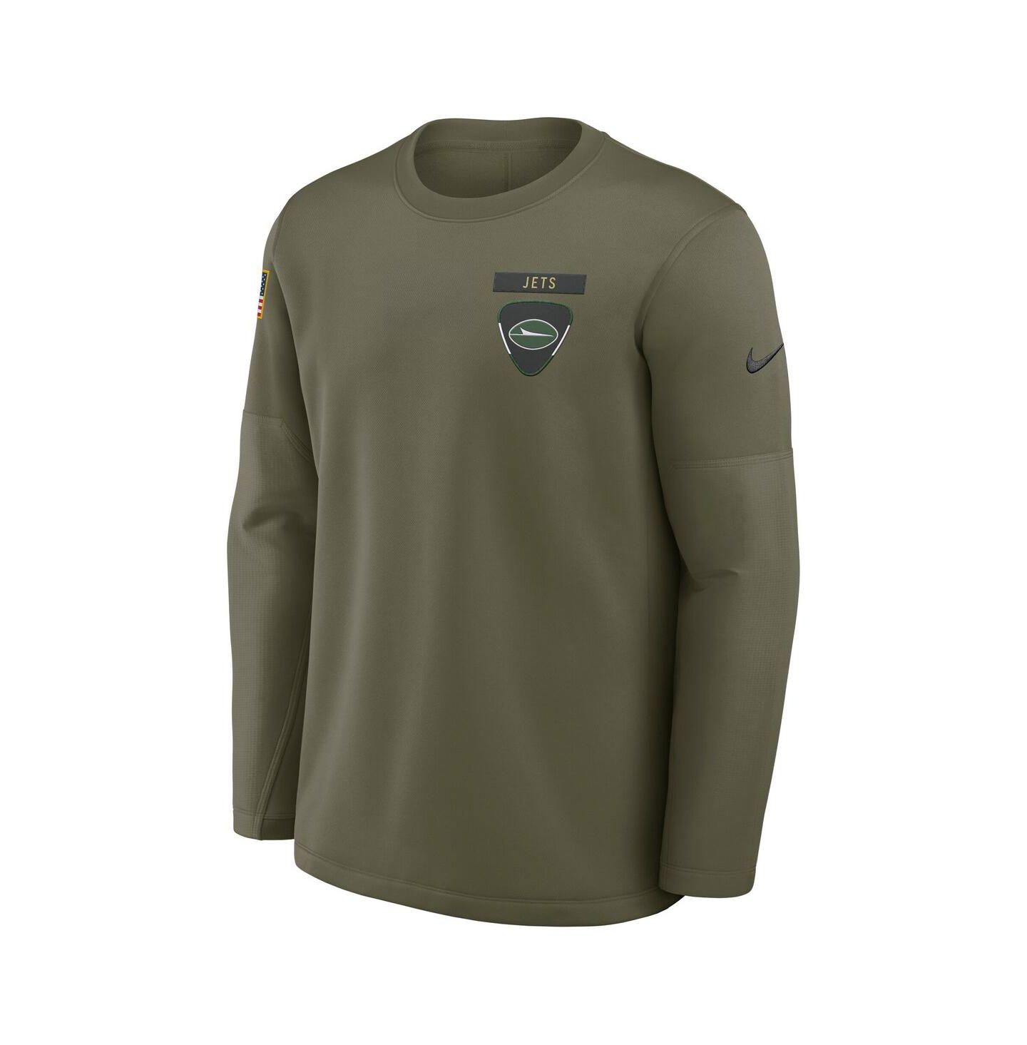 Мужская футболка Nike Olive New York Jets 2025 Salute to Service Sideline Coaches Therma-FIT Long Sleeve — фото 2