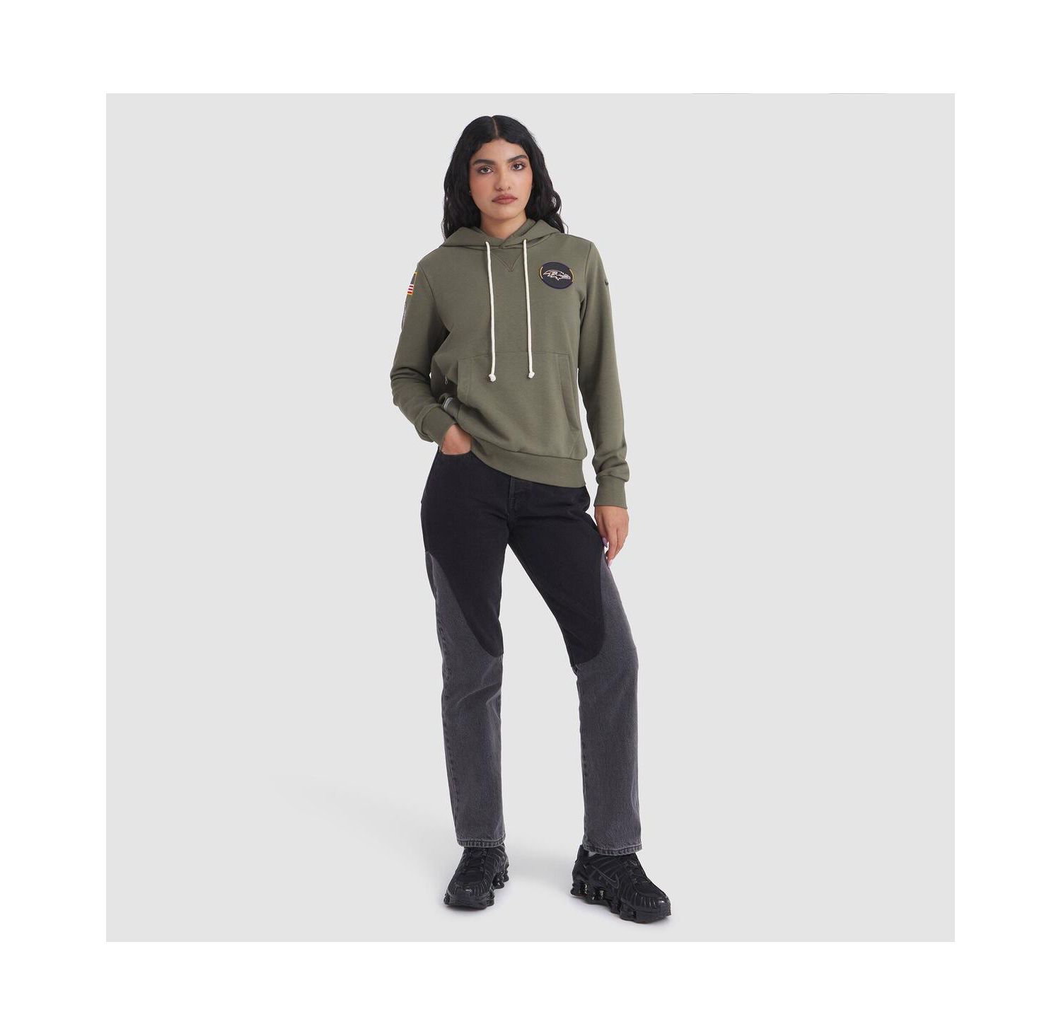 Women's Olive Baltimore Ravens 2025 Salute to Service Sideline Standard Issue Dri-FIT Hoodie