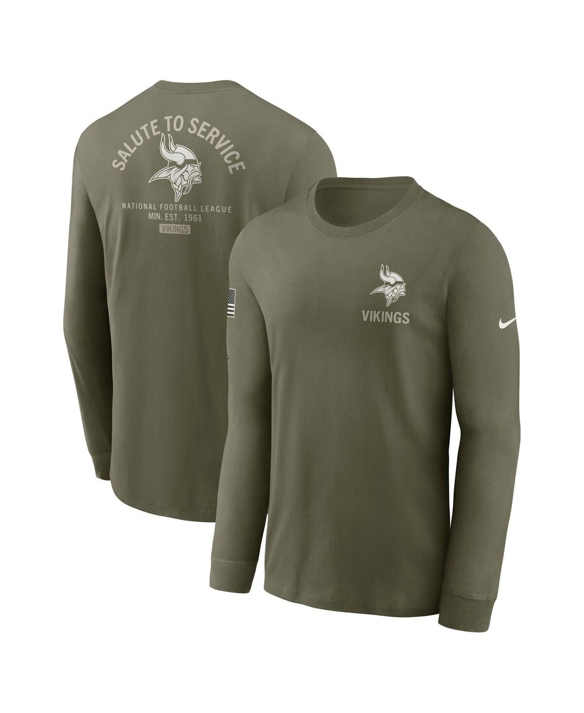 Мужская оливковая футболка с длинным рукавом Minnesota Vikings 2025 Salute to Service Sideline