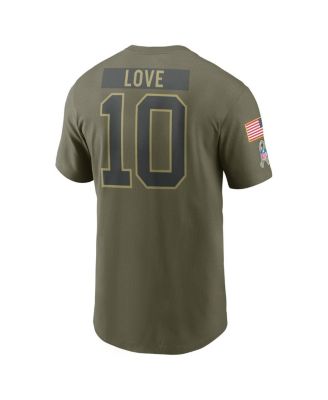 Men's Love Olive Green Bay Packers 2025 Salute to Service Name Number T-Shirt