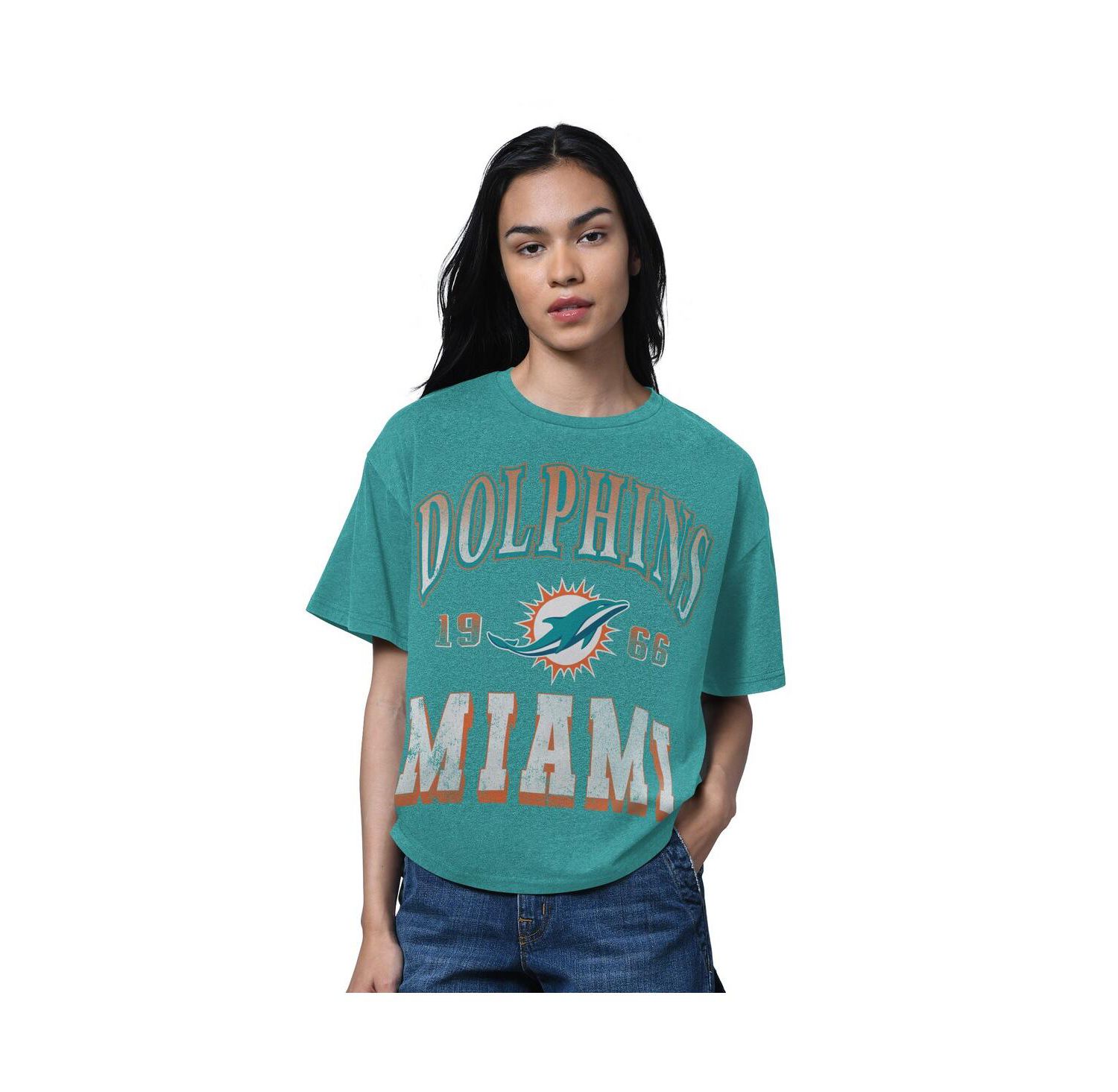 Women's Heather Aqua Miami Dolphins Oversized Hall of Fame T-Shirt