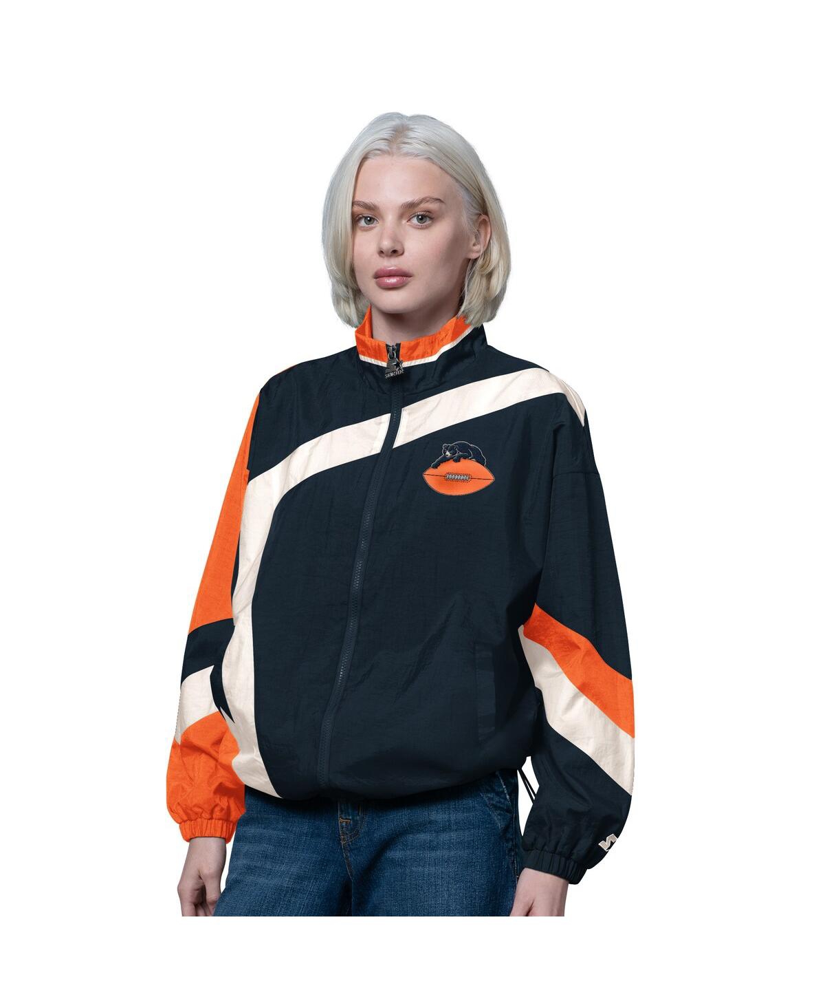 Starter Women's Navy/orange Chicago Bears 1st Quarter Full-zip Windbreaker Jacket In Black