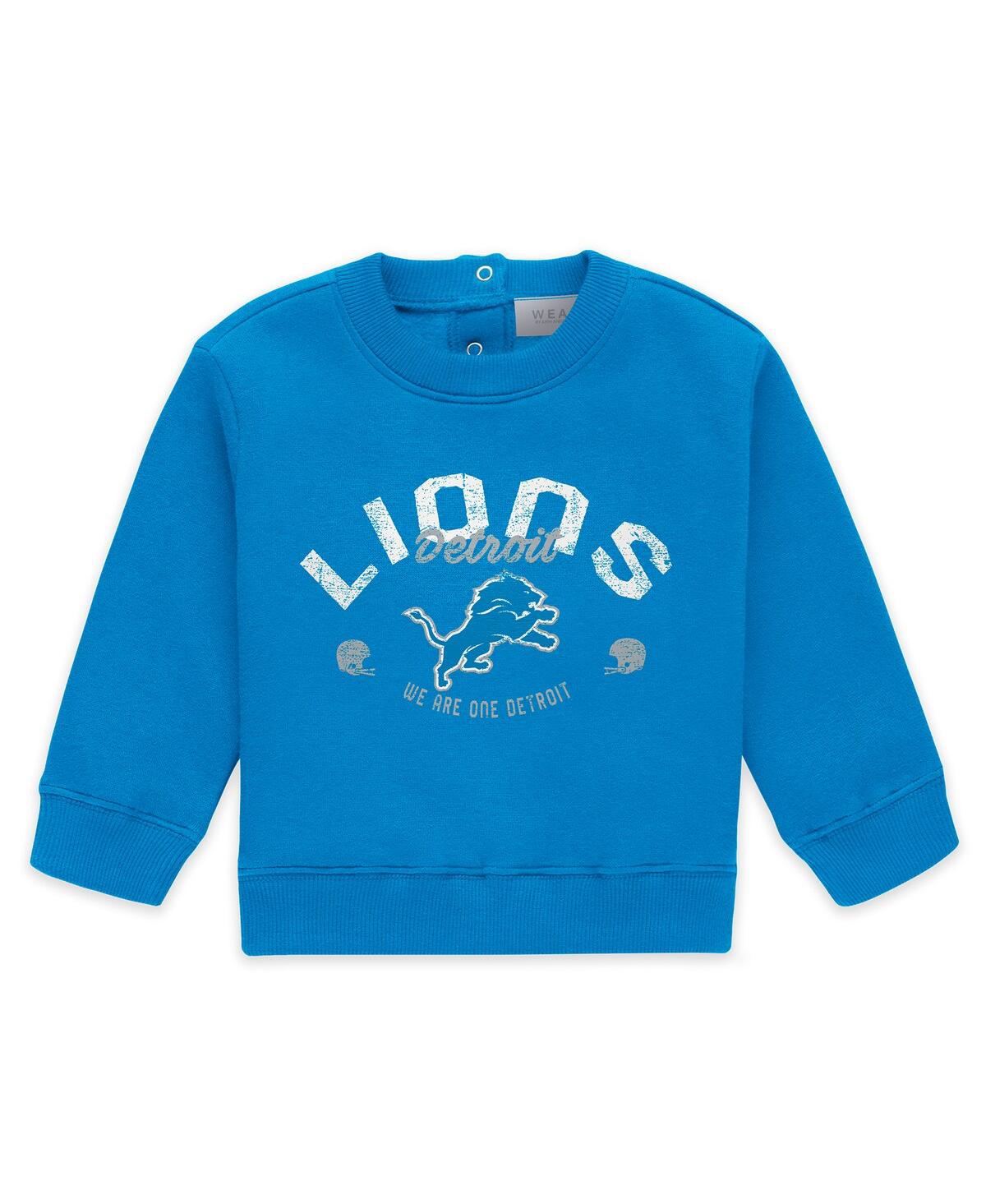 Wear By Erin Andrews Baby Boys And Girls 2-piece Blue Detroit Lions Fleece Crewneck And Pants Set In Blue