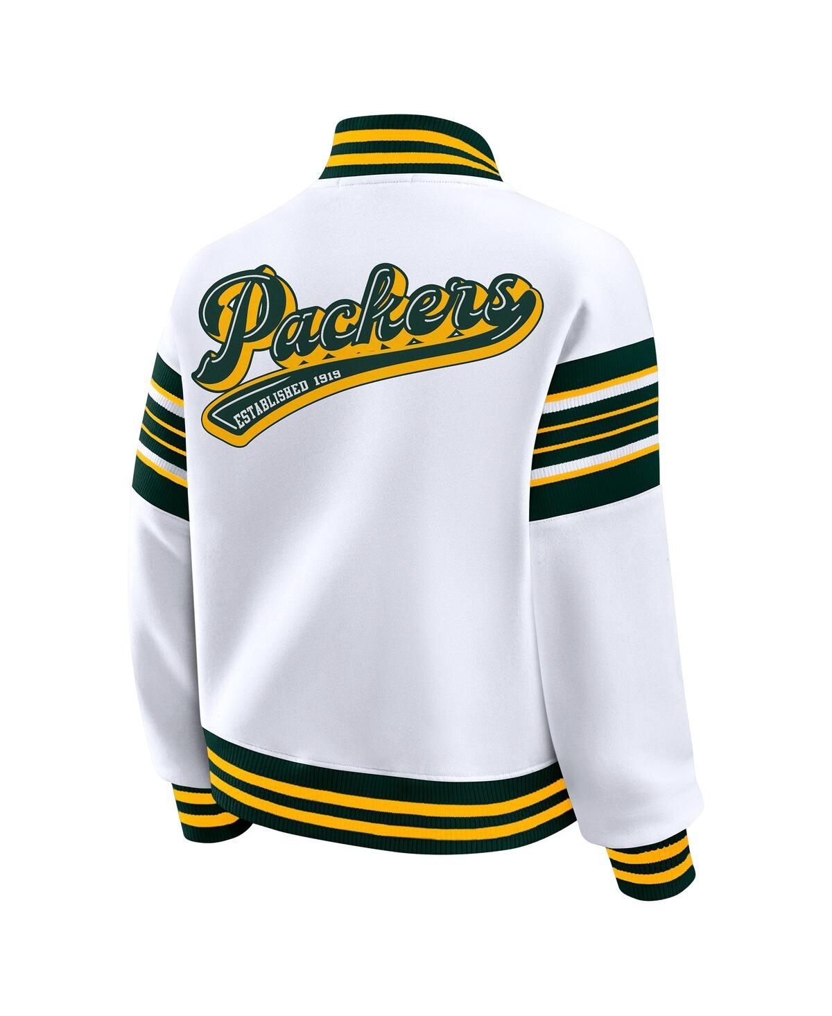 Wear By Erin Andrews Women's White Green Bay Packers Plus Size Full-snap Fleece Sweatshirt Jacket In White