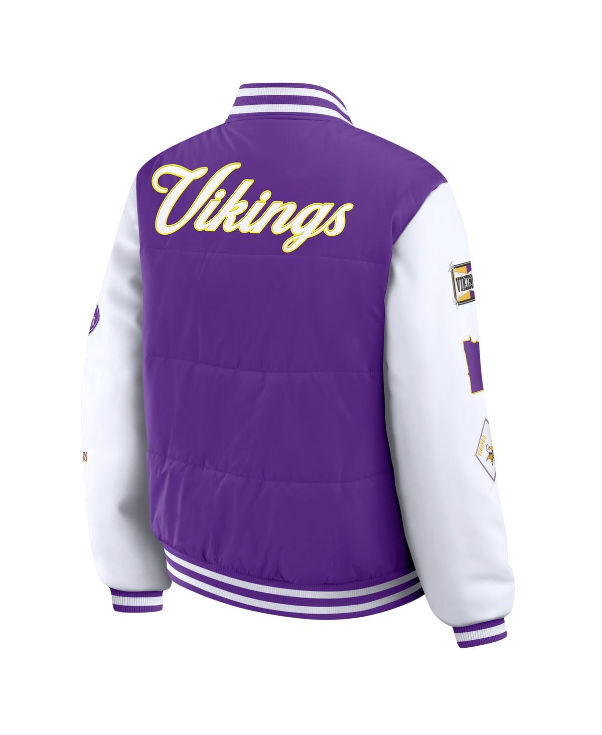 Wear By Erin Andrews Women's Purple Minnesota Vikings Varsity Full-snap Puffer Jacket In Purple