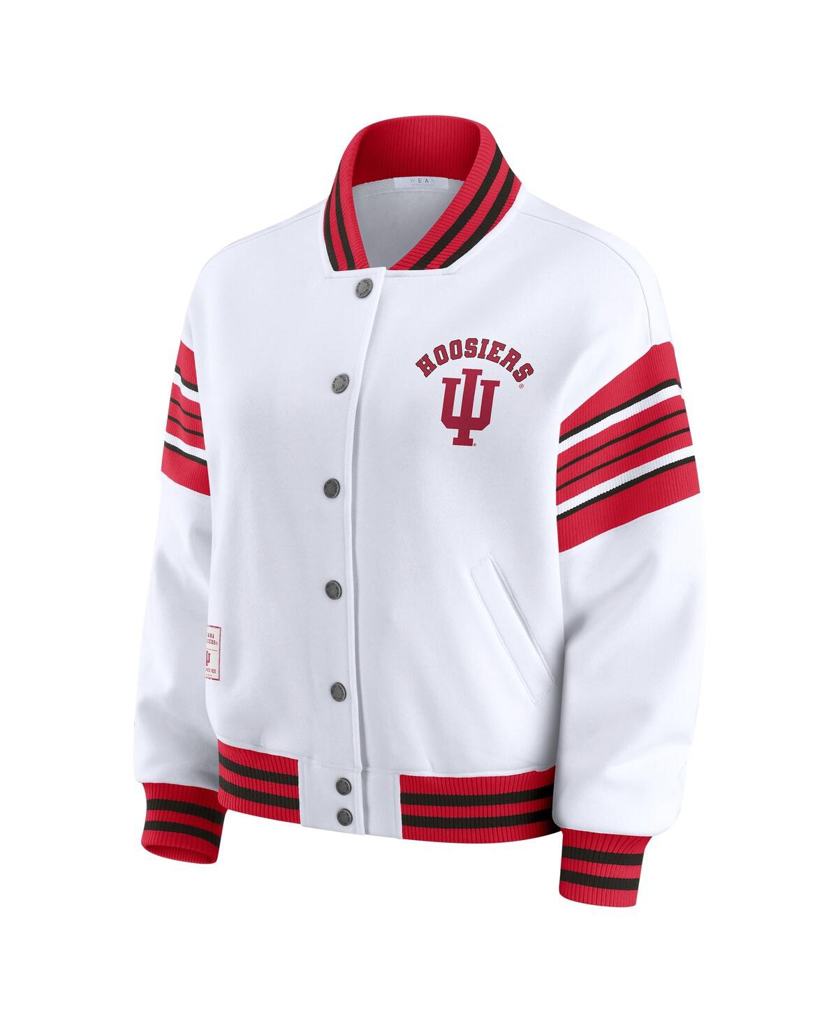 Wear By Erin Andrews Women's White/crimson Indiana Hoosiers Satin Stitch Full-snap Fleece Sweatshirt Jacket In White
