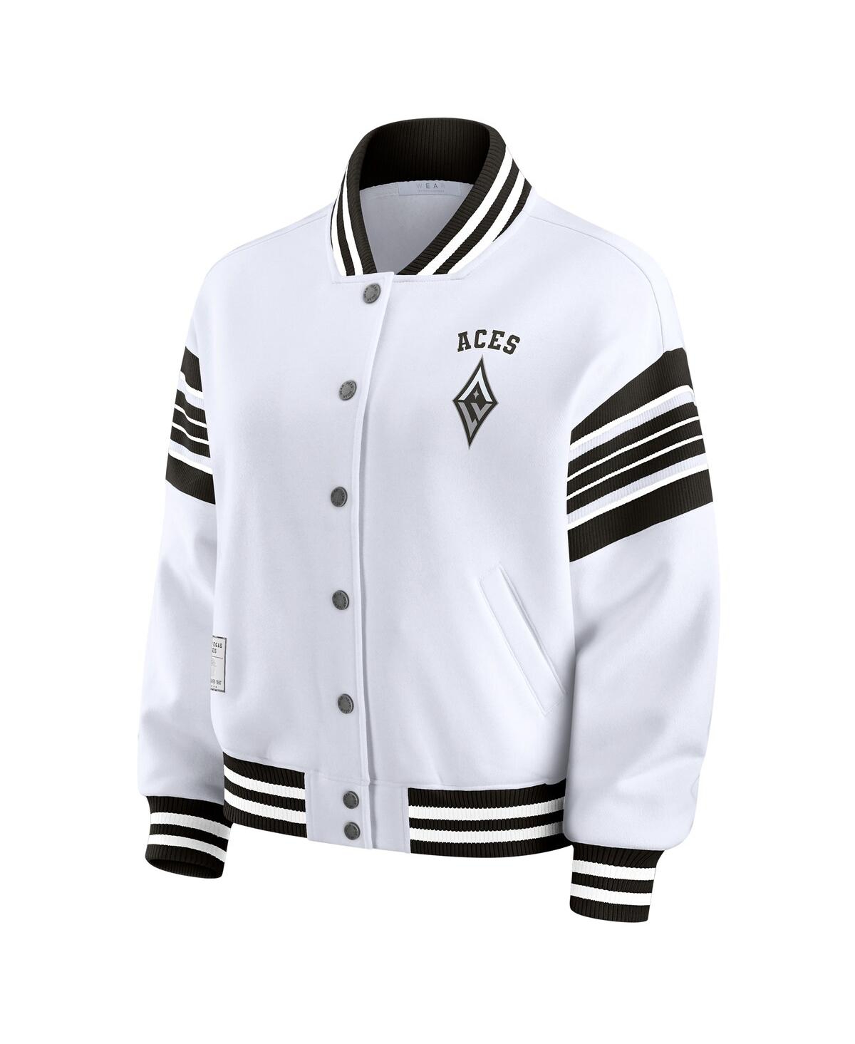 Wear By Erin Andrews Women's White/black Las Vegas Aces Plus Size Full-snap Fleece Sweatshirt Jacket In White