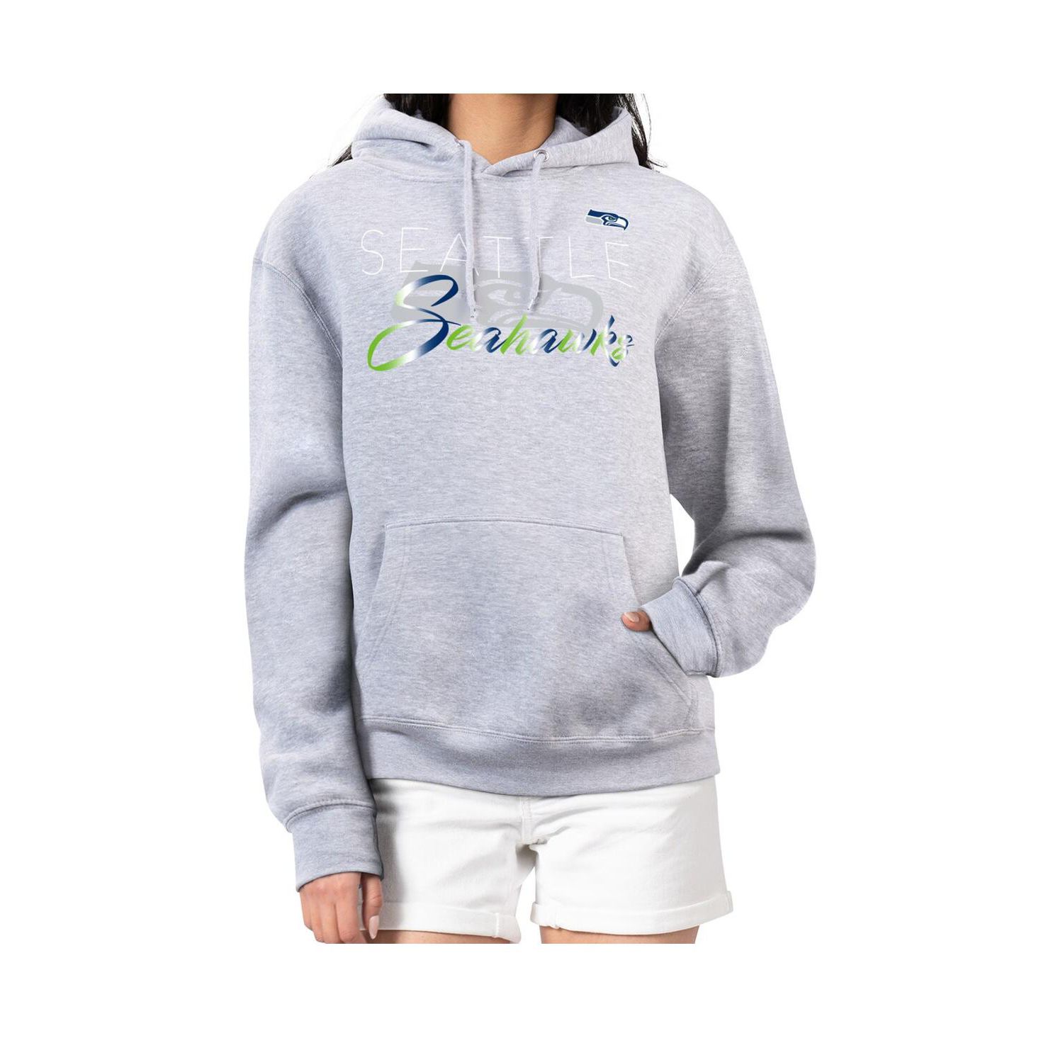 Women's Gray Seattle Seahawks Shadow Logo Fleece Pullover Hoodie