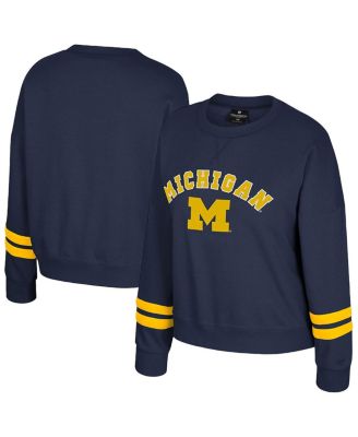 Colosseum - Women's Navy Michigan Wolverines Splashy Crewneck Fleece Sweatshirt
