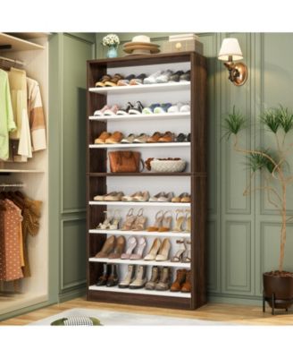 9-Tier Wood Shoe Storage Cabinet Organizer Holds 40-45 Pairs