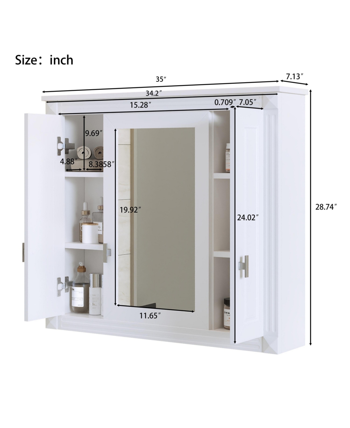 Casainc Wall-Mounted Bathroom Cabinet with Mirror and 4 Adjustable Shelves, Bathroom Storage Solution