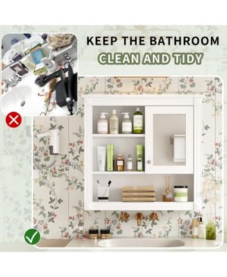 32" Bathroom Wall Cabinet with Mirror and Adjustable Storage Shelves