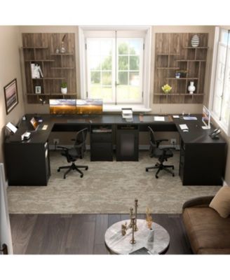 L Shaped Desk with Charging Station, Computer Desk Workstation with File Cabinet and Drawers for Office