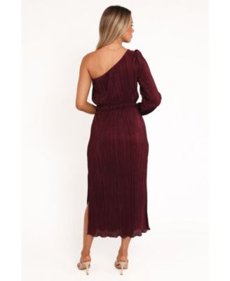 Women's Pontee One Shoulder Pleated Midi Dress - Burgundy
