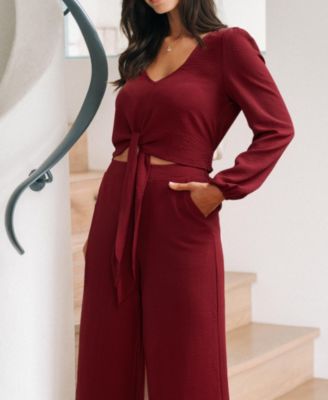 Women's Tie Front Wide Leg Matching Set