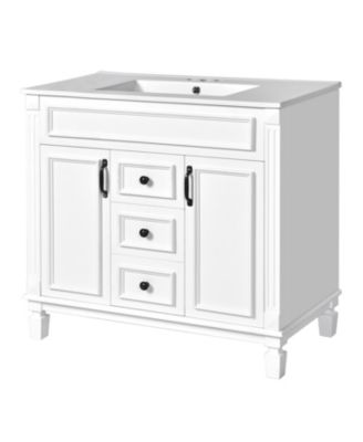 36'' Bathroom Vanity with Top Sink, Mirror Cabinet, 2 Soft Closing Doors & 2 Drawers