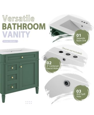 30'' Bathroom Vanity with Top Sink, Mirror Cabinet, 2 Drawers & Tip-out Drawer