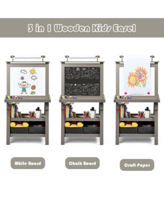 3 in 1 Double-Sided Wooden Kid's Art Easel Whiteboard