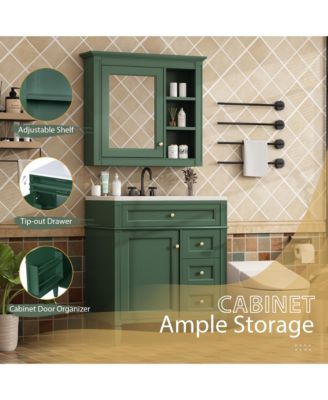 30'' Bathroom Vanity with Top Sink, Mirror Cabinet, 2 Drawers & Tip-out Drawer