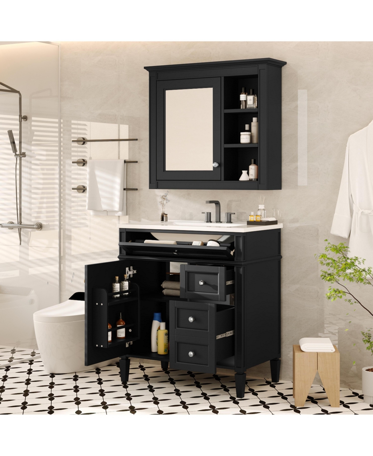 Casainc 30'' Bathroom Vanity with Top Sink, Mirror Cabinet
