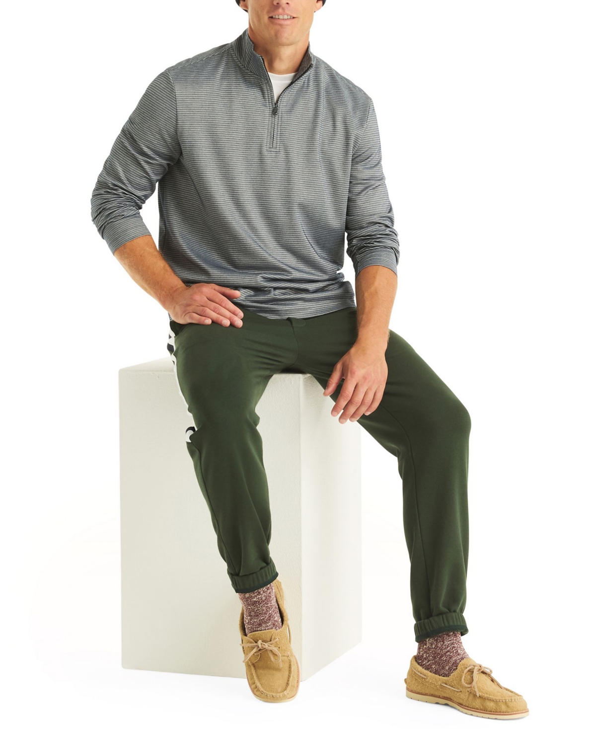 Nautica Men's Striped Quarter-zip Sweatshirt In Gray