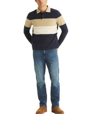 Men's Color-Block Long-Sleeve Rugby Polo Shirt