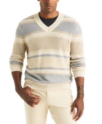 Nautica - Men's Striped Long-Sleeve V-Neck Sweater