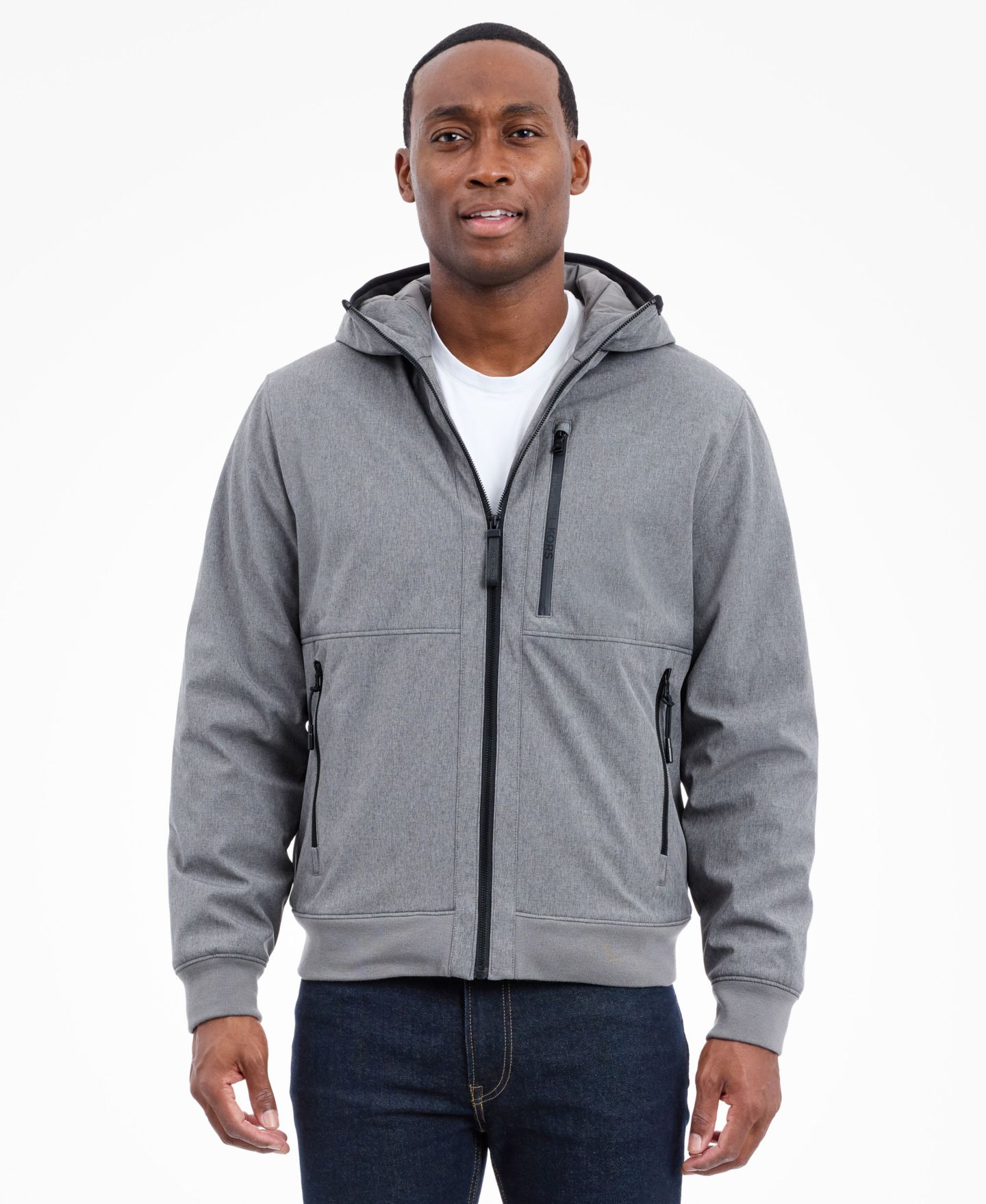 Мужская куртка Michael Kors Hooded Softshell, цвет: Светлый меланжевый серый — фото 1