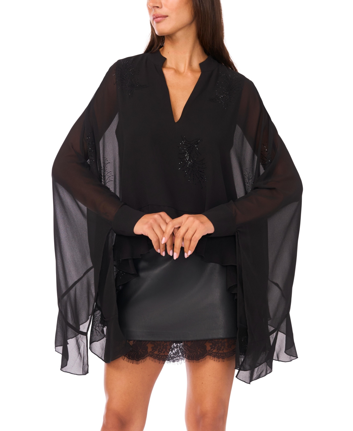 Vince Camuto Women's V-Neck Flowy Long Sleeve Top