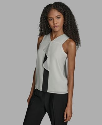 Women's Contrast Ruffle Detail Sleeveless Blouse