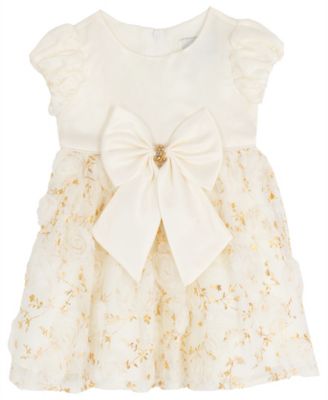 Baby Girls' Satin Bodice 3D Flower Jacket, Dress and Diaper Cover, 3-Piece Set