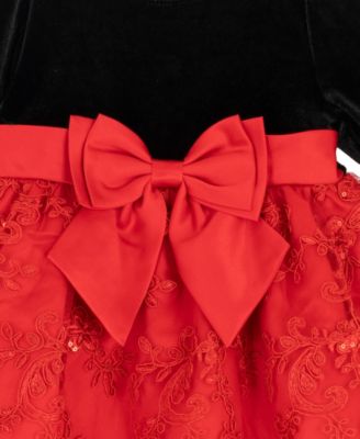 Baby Girls' Long-Sleeve Velvet Bodice Dress and Diaper Cover, 2-Piece Set
