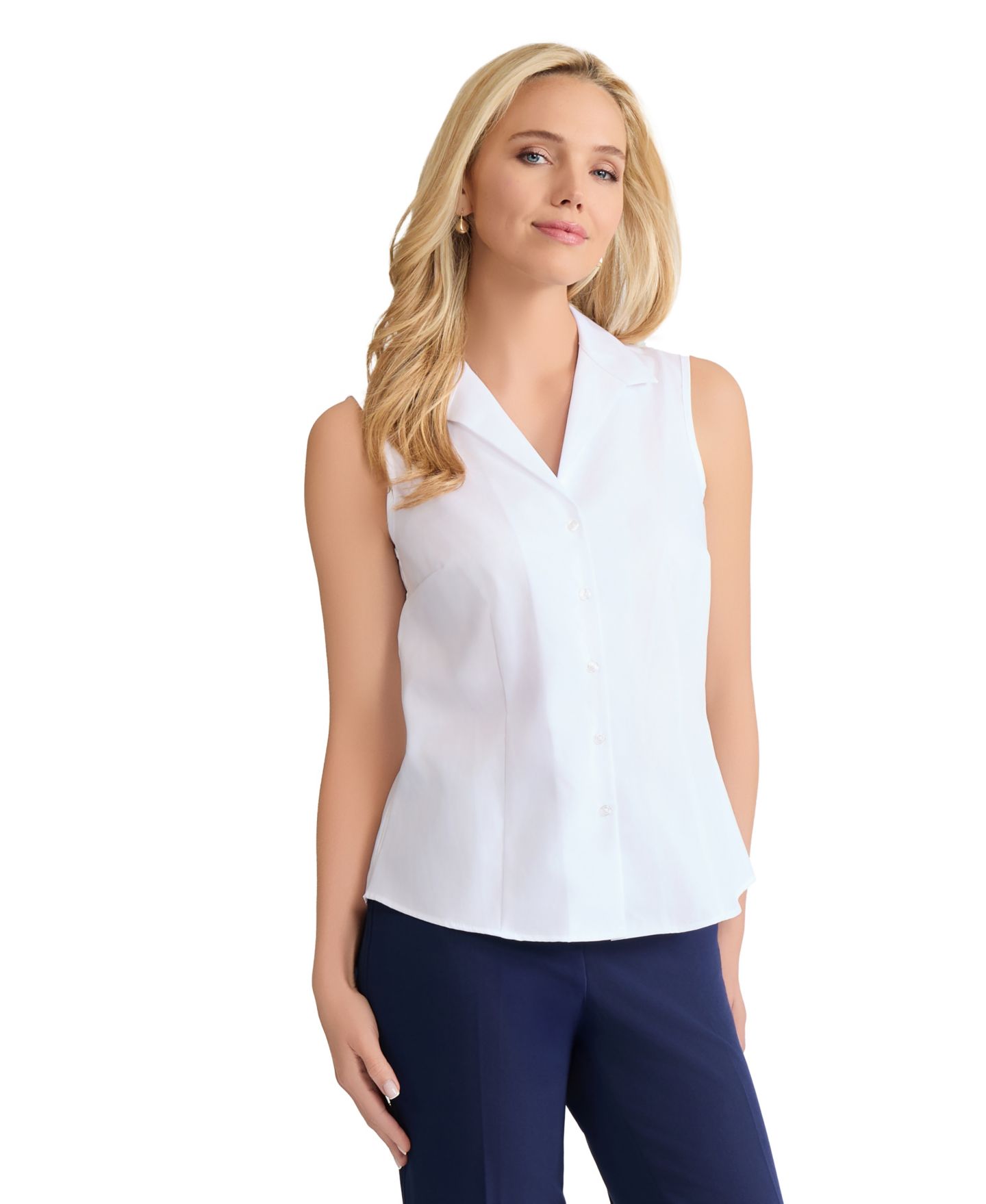 Женская рубашка Jones New York Cotton Easy-Care Sleeveless Shirt, цвет: Белый — фото 2