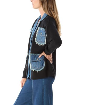 DO by Clio Women's Sweater Denim Long Sleeve Mix Jacket