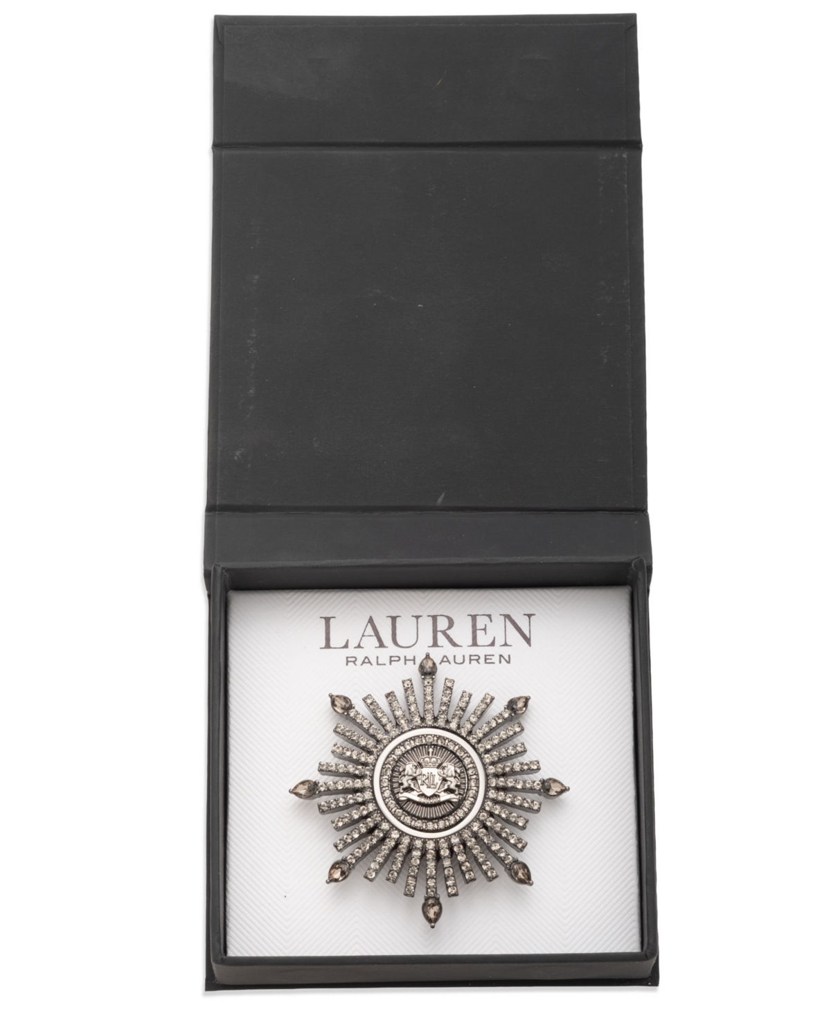 Ralph Lauren Two-tone Crystal Crest Burst Pin In Silver