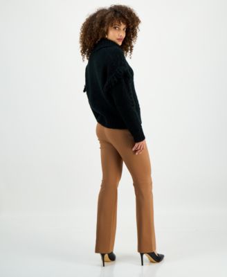 Petite Fringe-Trim Turtleneck Sweater & Mid-Rise Bootcut Pants