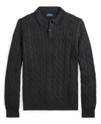 Men's Cable-Knit Cotton Polo Collar Sweater