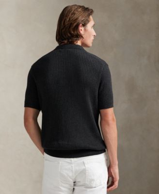 Men's Rib-Knit Cotton Johnny Collar Sweater