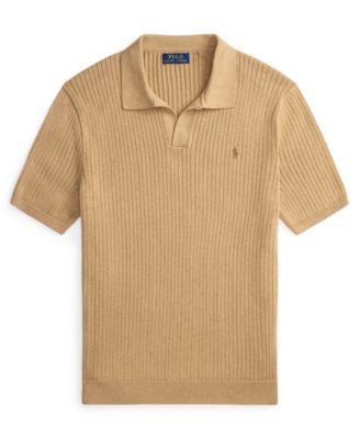 Men's Rib-Knit Cotton Johnny Collar Sweater