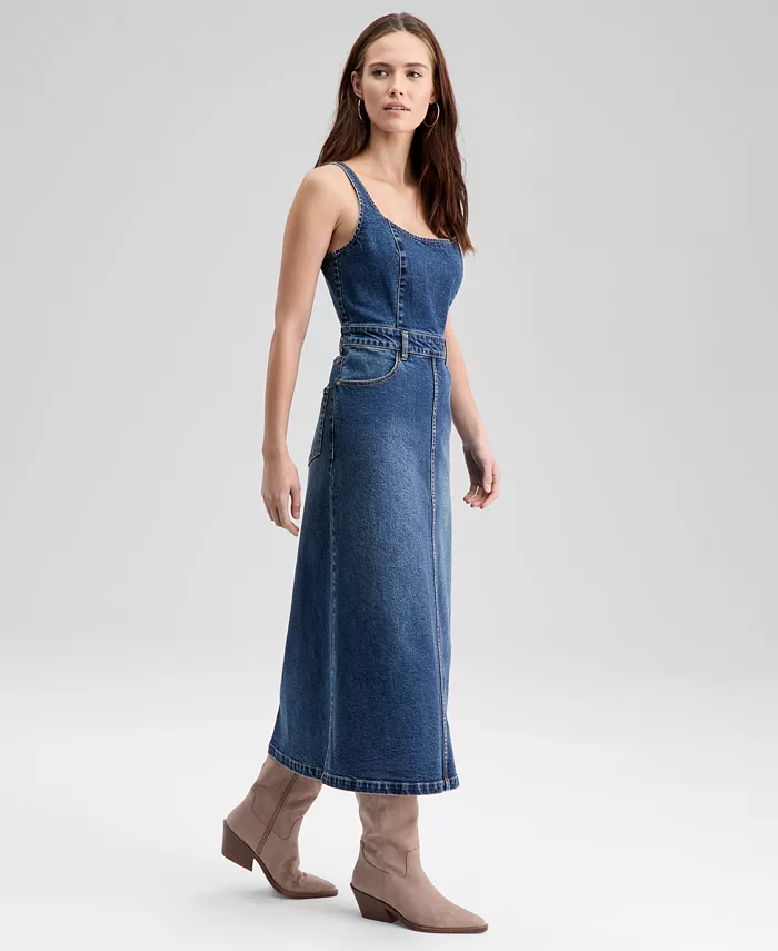 Women's Sleeveless Denim Midi Dress - thumbnail 3