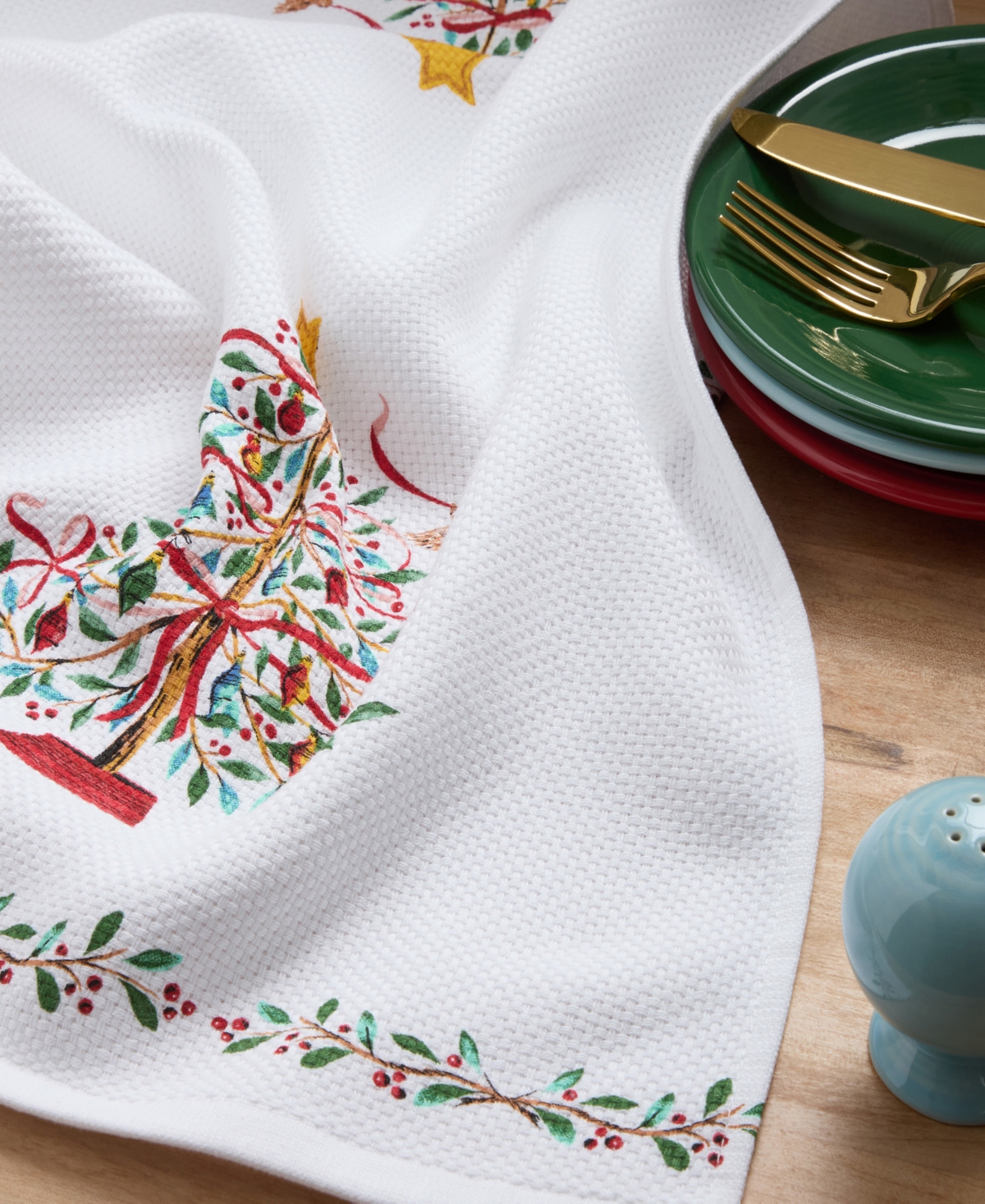 Fiesta Holiday Tree and Holly Sprig 2-Pc. Kitchen Towel Set