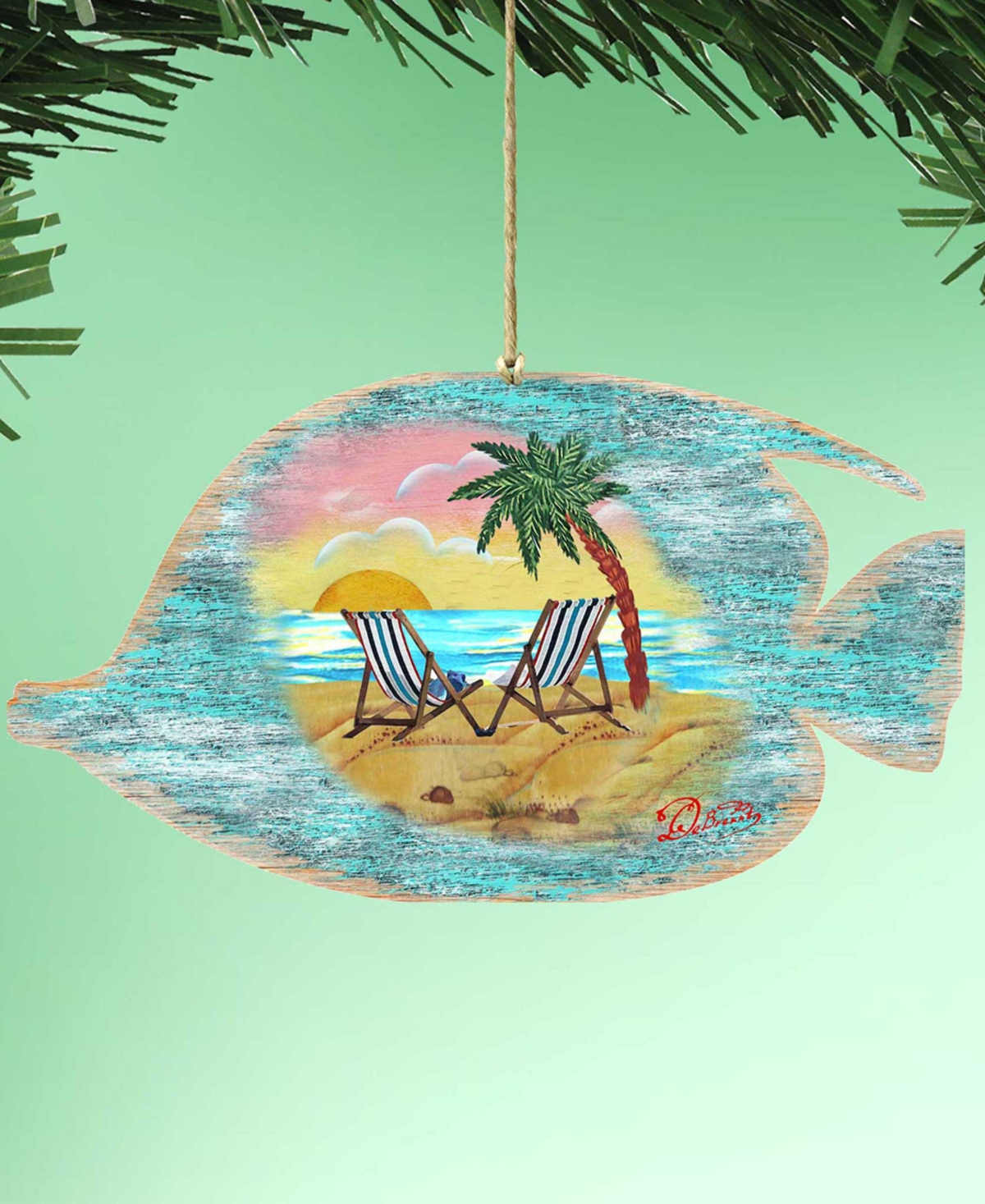 Designocracy Rustic Tropical Fish Wooden Ornament In Multi