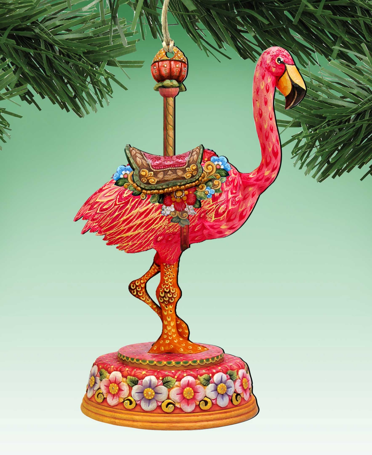 Designocracy Carousel Flamingo Holiday Wood Ornament In Multi