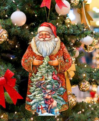 Santa with Forest Friends Wooden Ornament