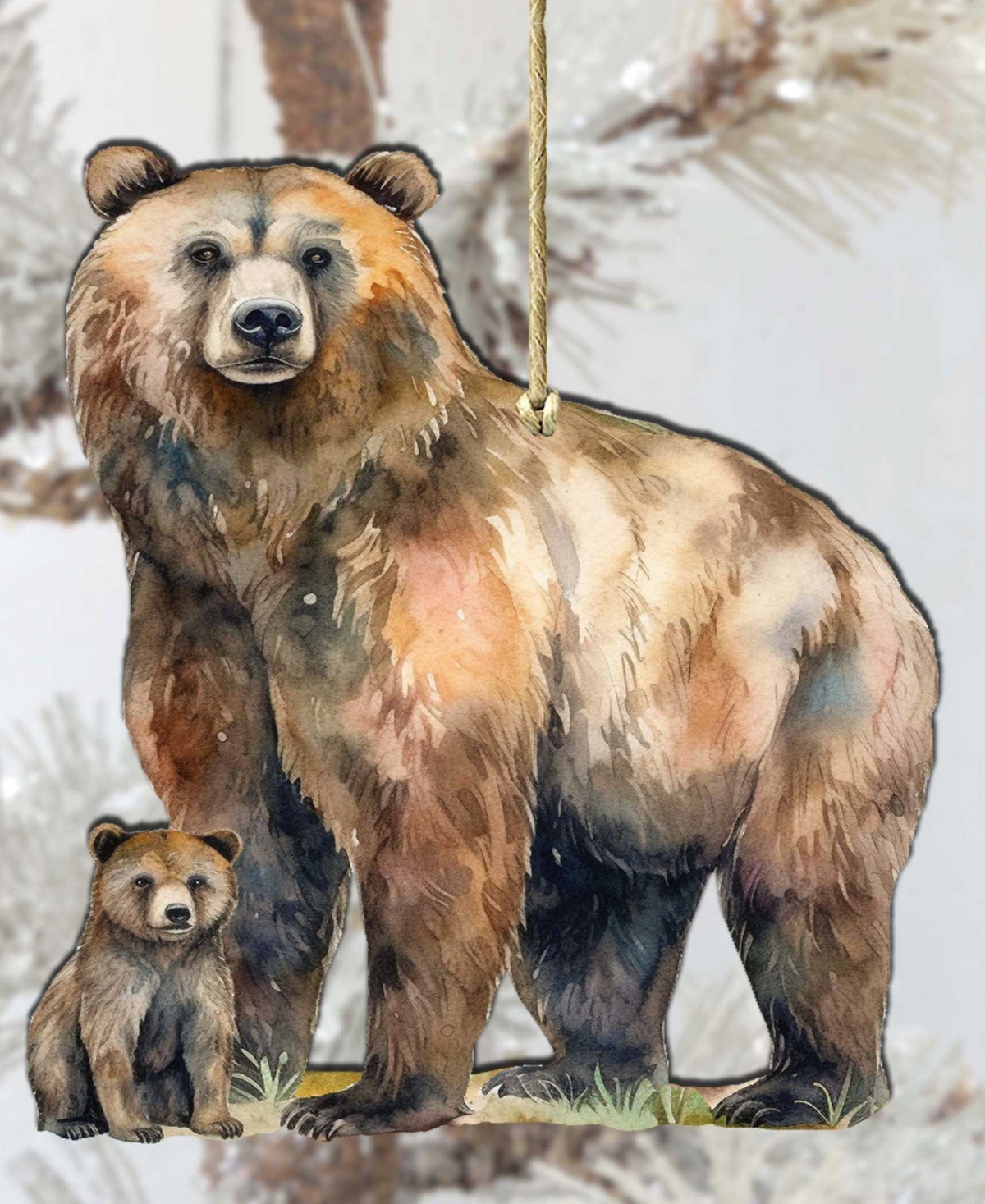 Designocracy Grizzly Bear And Cub Christmas Ornament In Brown