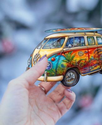 Hippie Van Christmas Wooden Ornament