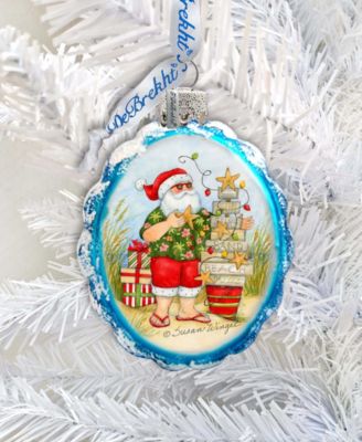 Santa with Christmas Tree Glass Ornament